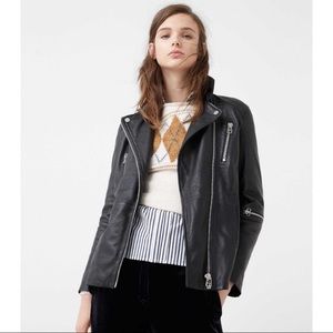 Mango Black Genuine Leather Biker Jacket